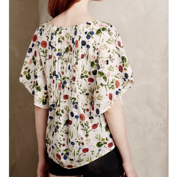 Anthropologie Maeve Maya Flutter Sleeve Top 0 floral white green blue red - Picture 10 of 10